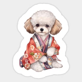 Watercolor Poodle Dog in Kimono Sticker